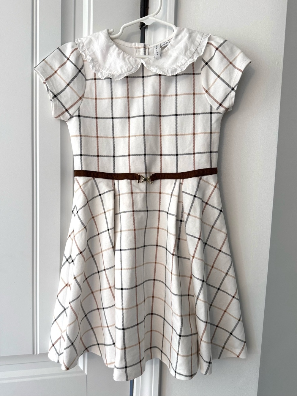Janie and Jack White Plaid Dress with Brown Belt